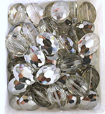 The Bead Store 16x12mm Flat Oval Electroplated Faceted Crystal Glass Beads ~ Silver ~ Pack of 2