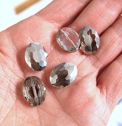 The Bead Store 16x12mm Flat Oval Electroplated Faceted Crystal Glass Beads ~ Silver ~ Pack of 2