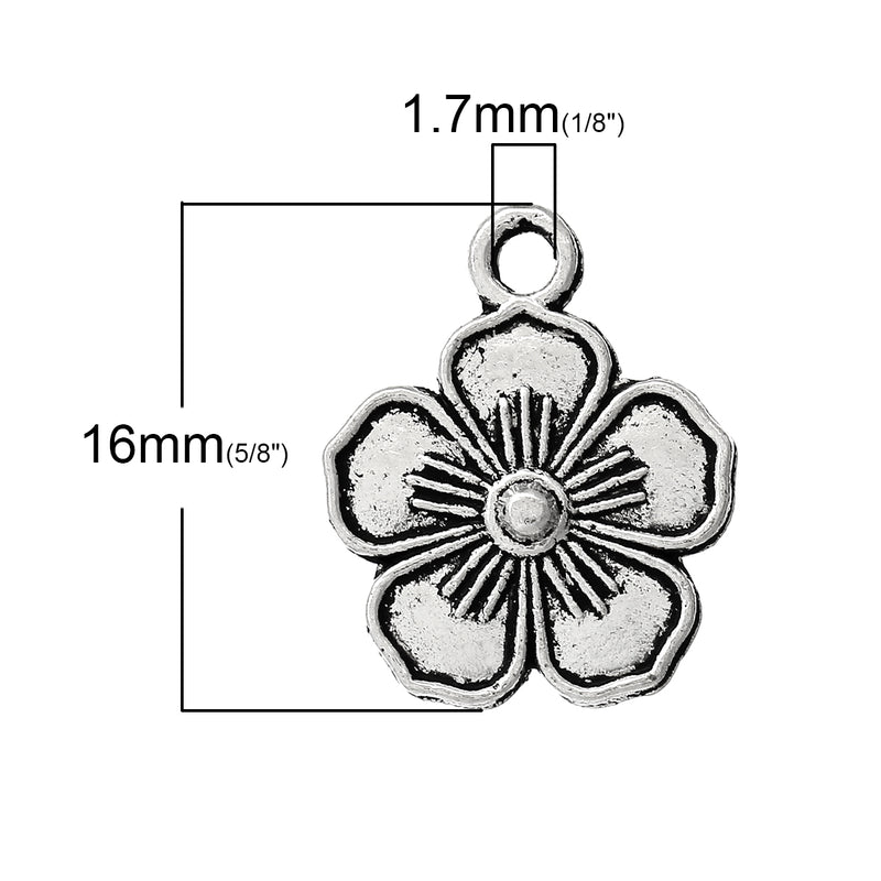 The Bead Store 16x13mm Antique Silver Plated Flower Charms ~ Pack of 2