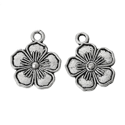 The Bead Store 16x13mm Antique Silver Plated Flower Charms ~ Pack of 2
