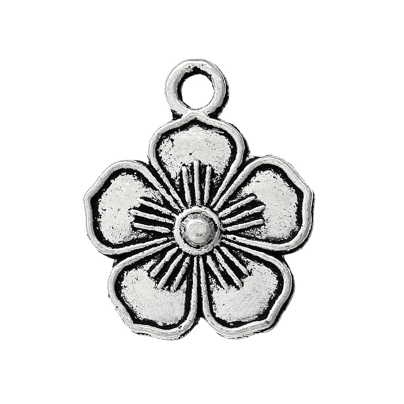 The Bead Store 16x13mm Antique Silver Plated Flower Charms ~ Pack of 2