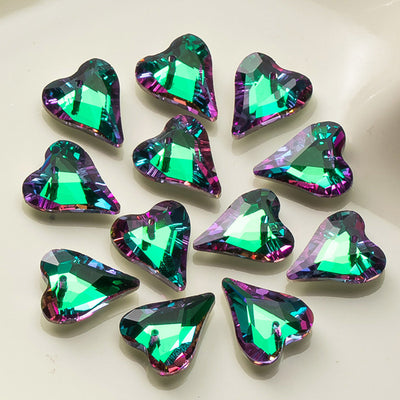 The Bead Store 17mm Crystal Glass Heart Shape Pendant Green Rainbow