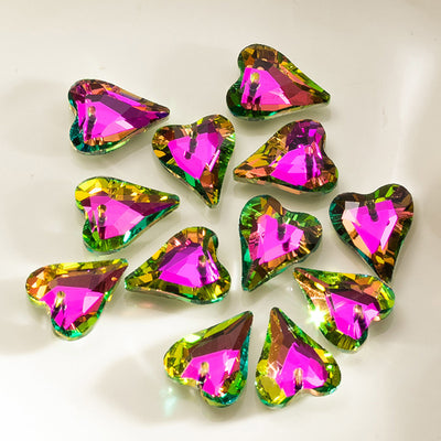 The Bead Store 17mm Crystal Glass Heart Shape Pendant Purple Rainbow