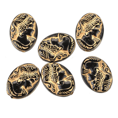 The Bead Store 17x13mm Acrylic Black and Gold Beads ~ Lady's Head ~ Pack of 4