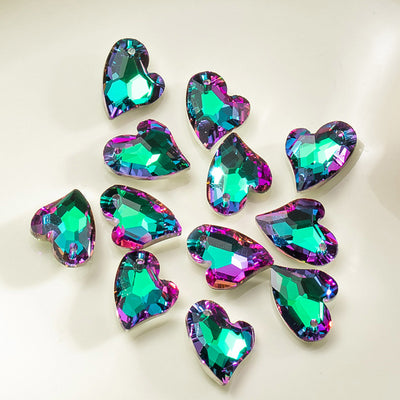 The Bead Store 17x14mm Crystal Glass Heart Shape Pendant Green Rainbow