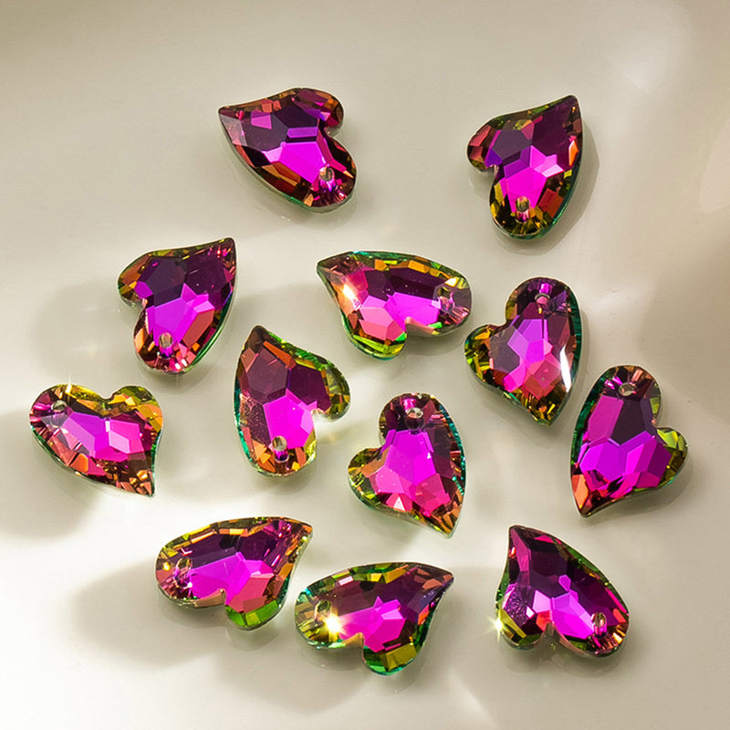 The Bead Store 17x14mm Crystal Glass Heart Shape Pendant Purple Rainbow