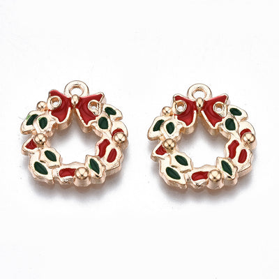 The Bead Store 17x15mm Gold Plated Enamelled Christmas Wreath Charm