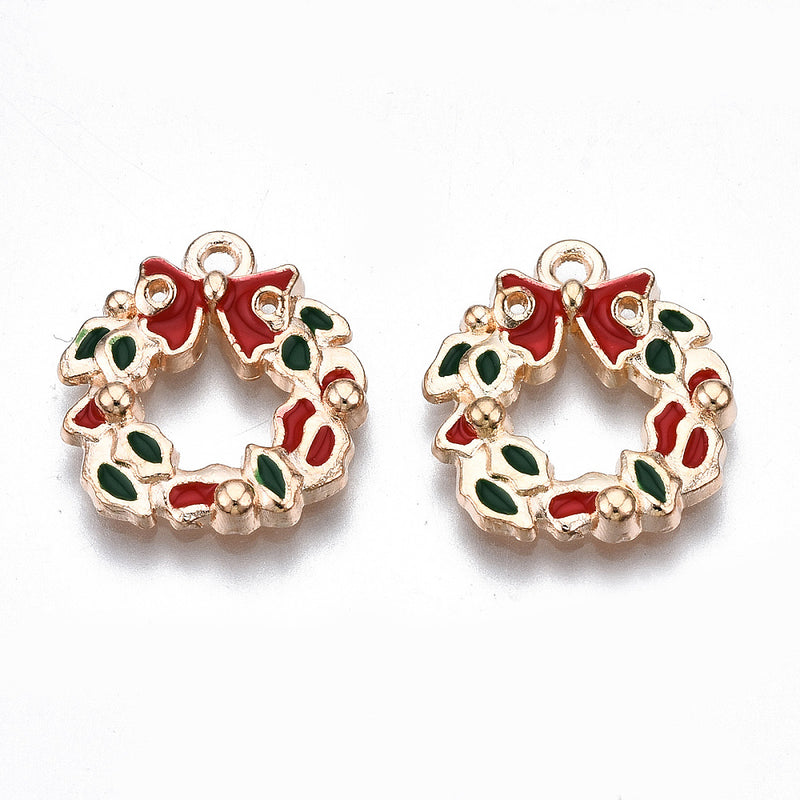 The Bead Store 17x15mm Gold Plated Enamelled Christmas Wreath Charm