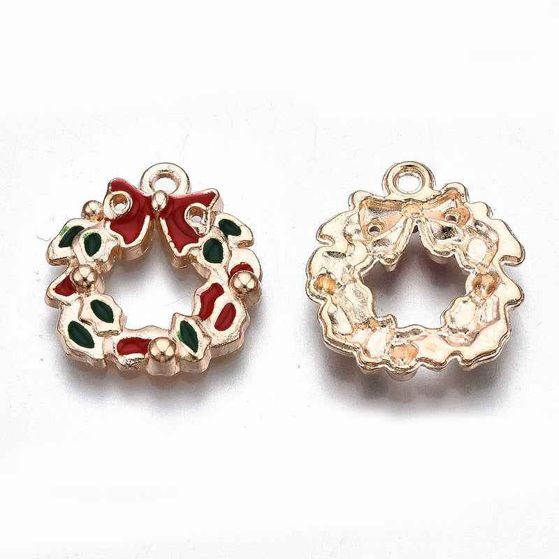 The Bead Store 17x15mm Gold Plated Enamelled Christmas Wreath Charm
