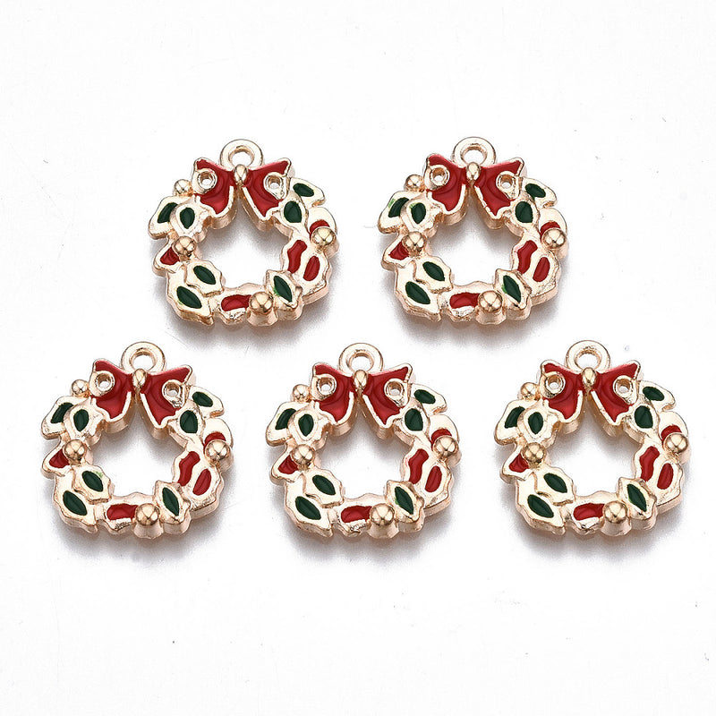 The Bead Store 17x15mm Gold Plated Enamelled Christmas Wreath Charm