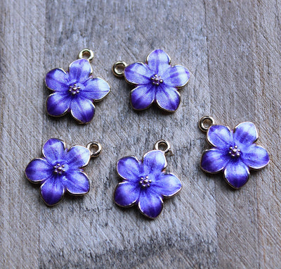 The Bead Store 17x15mm Gold Plated Pearly Purple Enamel Flower Charm