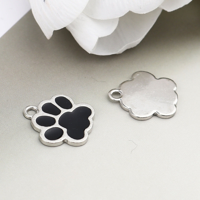 The Bead Store 17x16mm Black Enamel Paw Print Charm