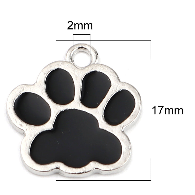 The Bead Store 17x16mm Black Enamel Paw Print Charm