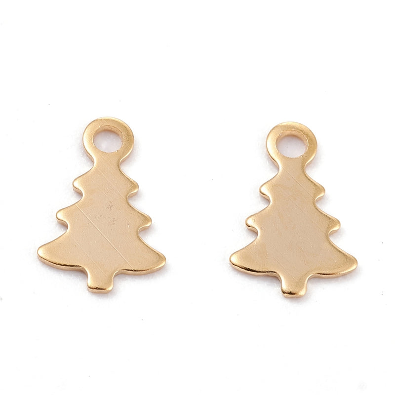 The Bead Store 18K Gold Plated Stainless Steel Christmas Tree Charms Pack of 2
