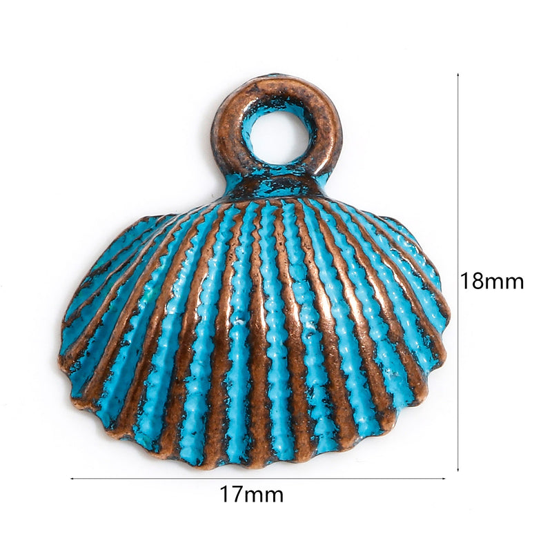 The Bead Store 18mm Antique Copper and Blue Patina Shell Charm