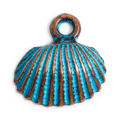 The Bead Store 18mm Antique Copper and Blue Patina Shell Charm
