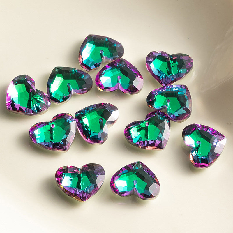 The Bead Store 18mm Crystal Glass Heart Shape Pendant Green Rainbow