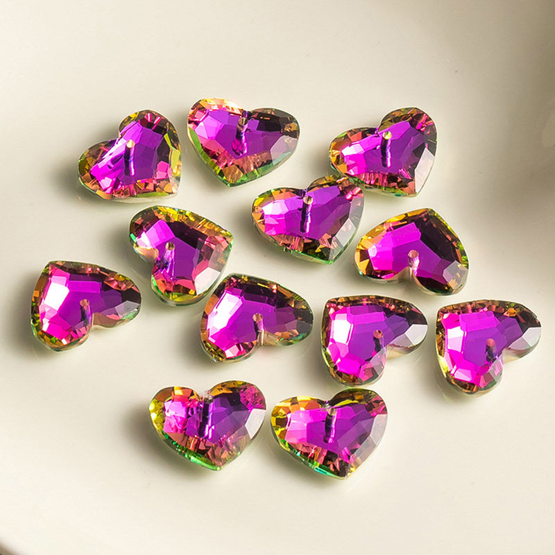 The Bead Store 18mm Crystal Glass Heart Shape Pendant Purple Rainbow