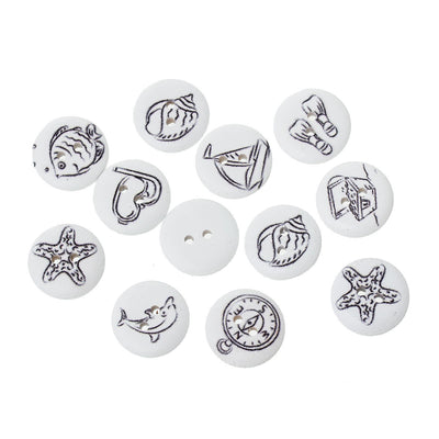 The Bead Store 18mm Seaside Themed 2-Hole Wooden Buttons Pack of 15