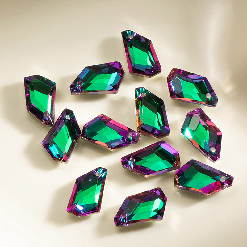 The Bead Store 18x11mm Crystal Glass Irregular Shape Pendant Green Rainbow