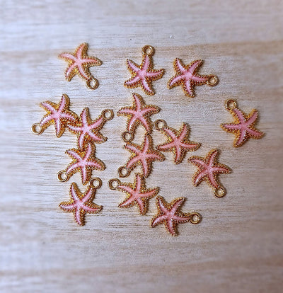 The Bead Store 18x13mm Gold Plated Enamelled Starfish Charm Pearly Pink