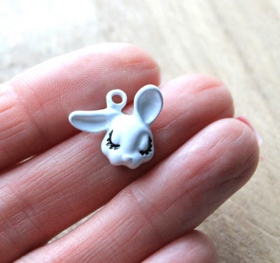 The Bead Store 18x17mm White Enamel Rabbit Head Charm