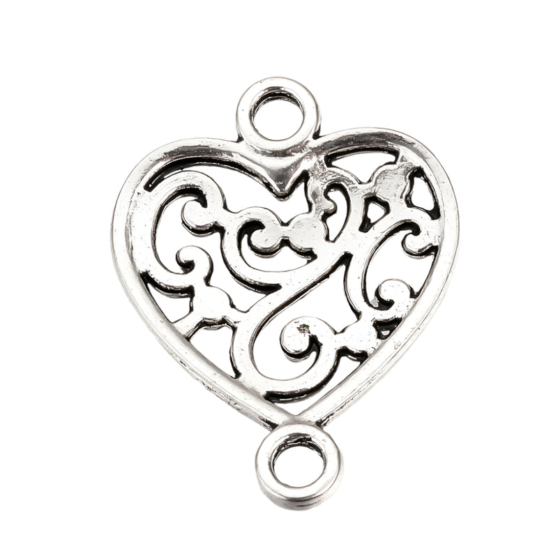 The Bead Store 19mm Antique Silver Plated Filigree Heart Connectors ~ Pack of 4