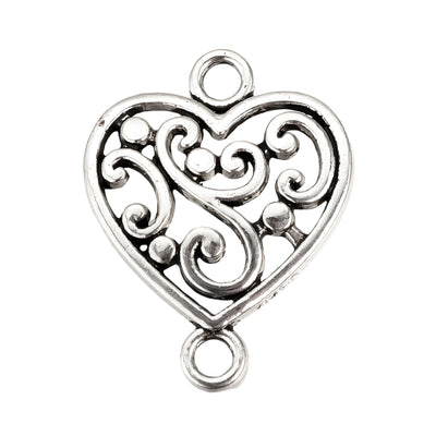 The Bead Store 19mm Antique Silver Plated Filigree Heart Connectors ~ Pack of 4