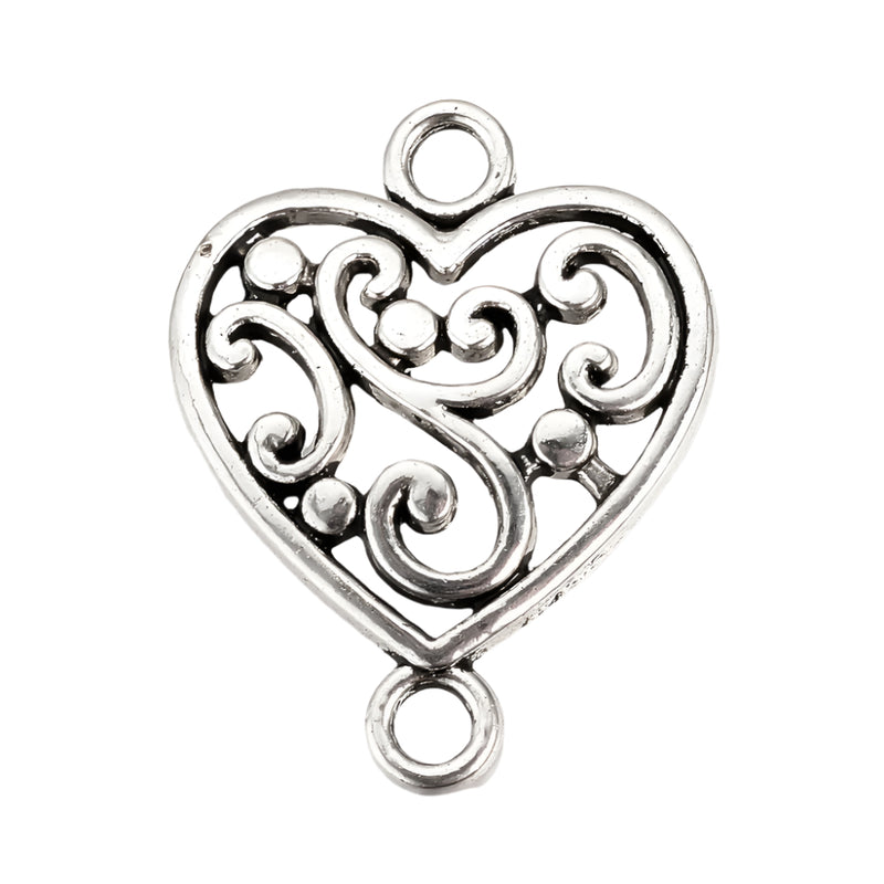 The Bead Store 19mm Antique Silver Plated Filigree Heart Connectors ~ Pack of 4