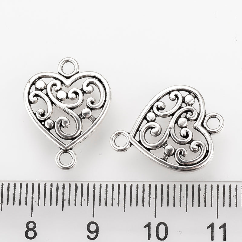 The Bead Store 19mm Antique Silver Plated Filigree Heart Connectors ~ Pack of 4