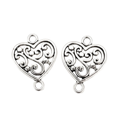 The Bead Store 19mm Antique Silver Plated Filigree Heart Connectors ~ Pack of 4