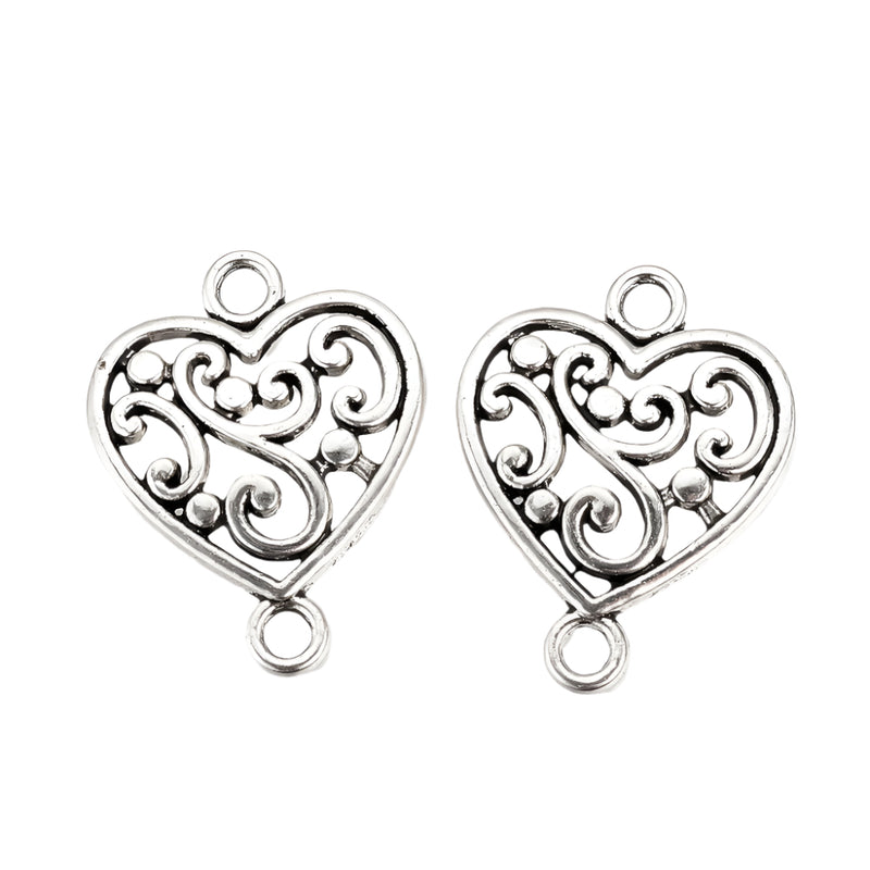 The Bead Store 19mm Antique Silver Plated Filigree Heart Connectors ~ Pack of 4