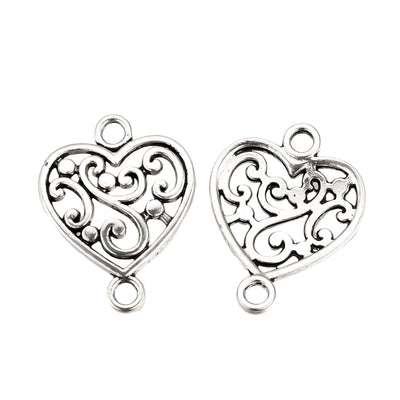 The Bead Store 19mm Antique Silver Plated Filigree Heart Connectors ~ Pack of 4