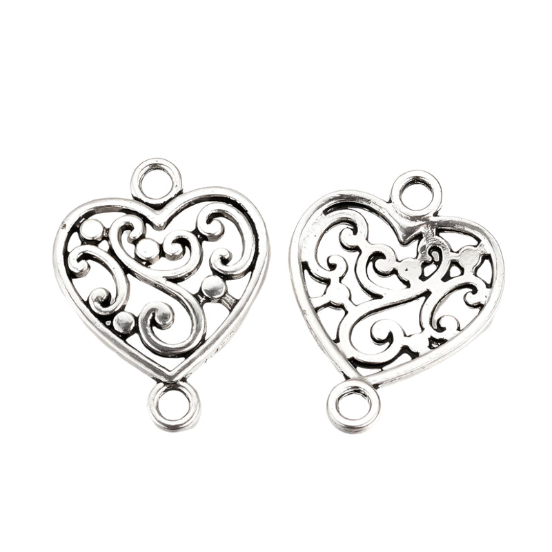 The Bead Store 19mm Antique Silver Plated Filigree Heart Connectors ~ Pack of 4