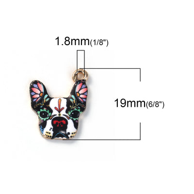 The Bead Store 19x16mm Gold Plated Enamelled Bulldog Charm