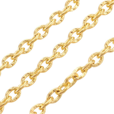 The Bead Store 1 Metre of Gold Plated Textured Cable Chain 3 x 2mm
