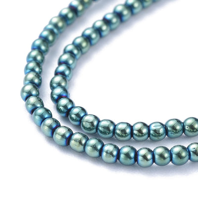 The Bead Store 2.5mm Round Electroplated Glass Beads Green Plated approx. 170 beads/string