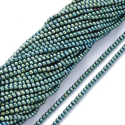 The Bead Store 2.5mm Round Electroplated Glass Beads Green Plated approx. 170 beads/string