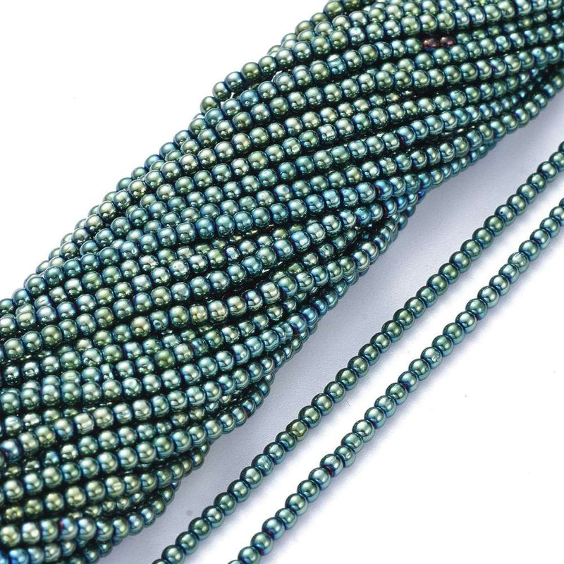 The Bead Store 2.5mm Round Electroplated Glass Beads Green Plated approx. 170 beads/string