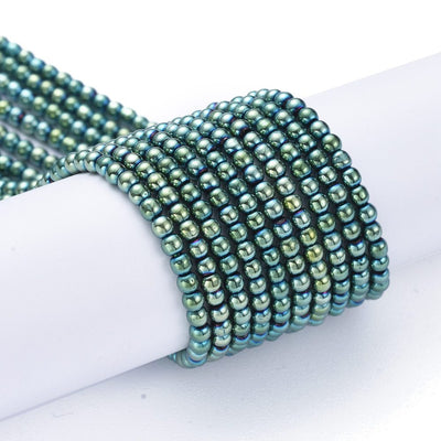 The Bead Store 2.5mm Round Electroplated Glass Beads Green Plated approx. 170 beads/string