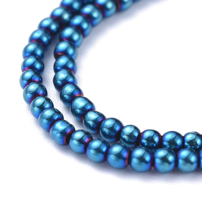 The Bead Store 2.5mm Round Glass Beads Blue Plated approx. 170 beads/string