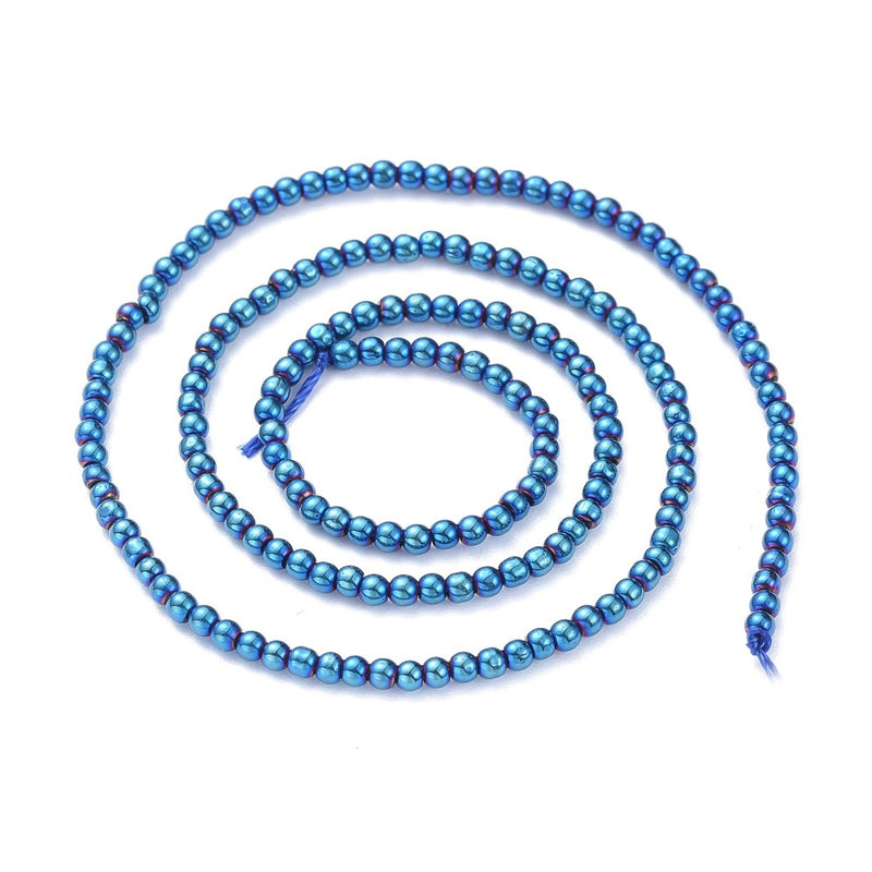 The Bead Store 2.5mm Round Glass Beads Blue Plated approx. 170 beads/string