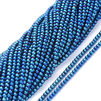 The Bead Store 2.5mm Round Glass Beads Blue Plated approx. 170 beads/string