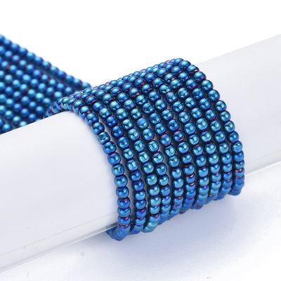 The Bead Store 2.5mm Round Glass Beads Blue Plated approx. 170 beads/string