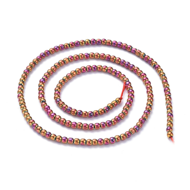 The Bead Store 2.5mm Round Glass Beads Purple Plated approx. 170 beads/string
