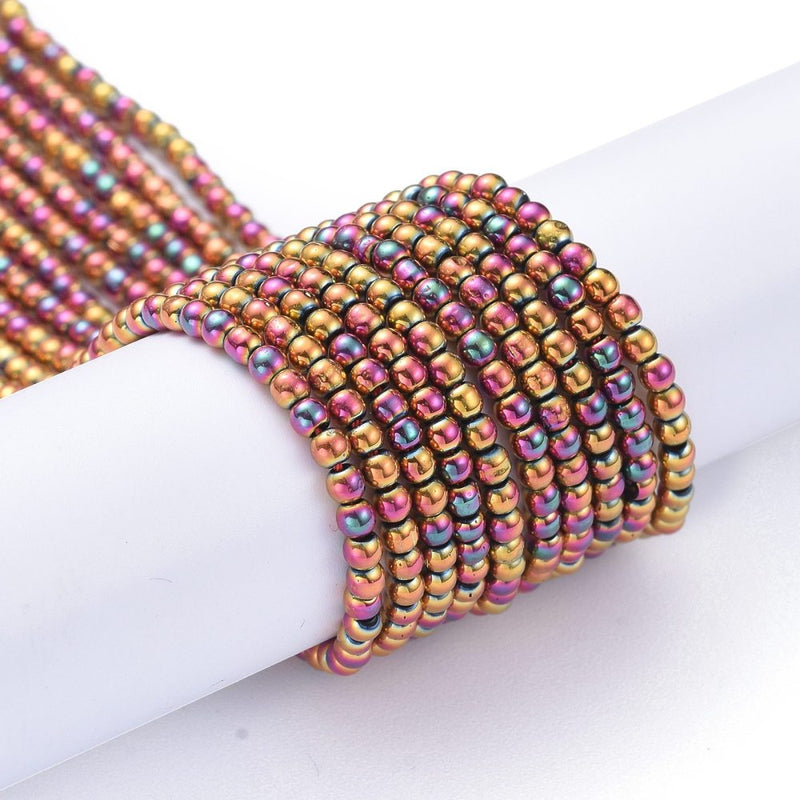 The Bead Store 2.5mm Round Glass Beads Purple Plated approx. 170 beads/string