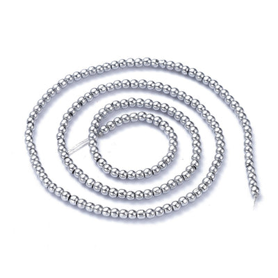 The Bead Store 2.5mm Round Glass Beads Silver Plated approx. 170 beads/string