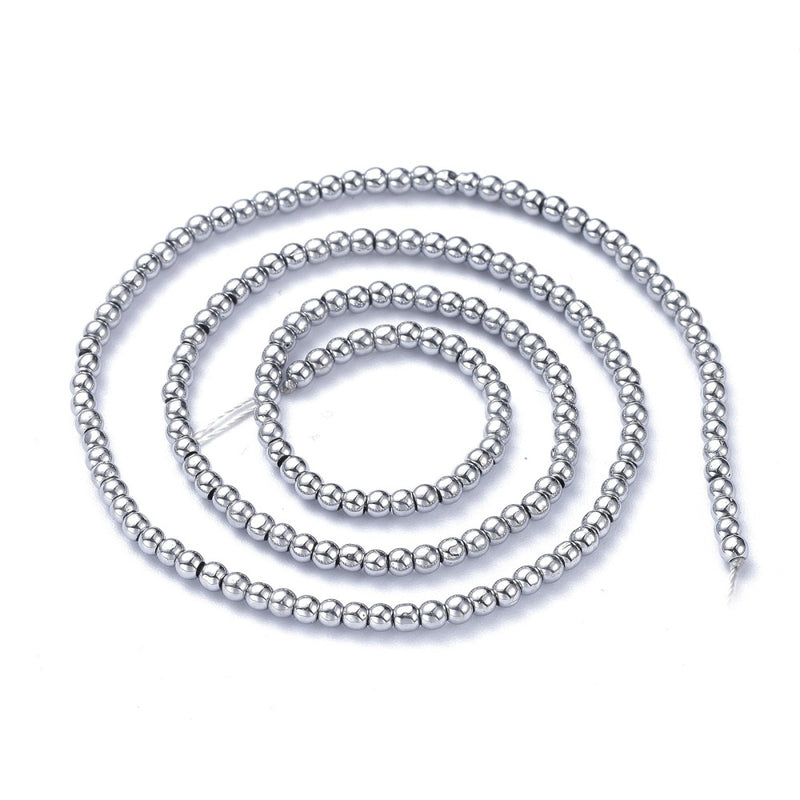The Bead Store 2.5mm Round Glass Beads Silver Plated approx. 170 beads/string