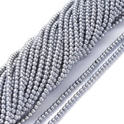 The Bead Store 2.5mm Round Glass Beads Silver Plated approx. 170 beads/string
