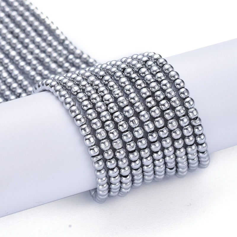 The Bead Store 2.5mm Round Glass Beads Silver Plated approx. 170 beads/string